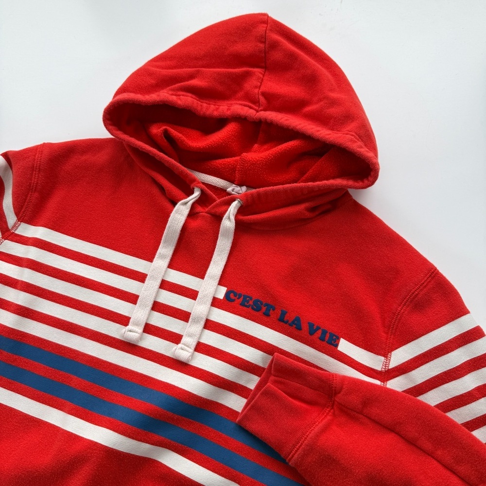 GAP Cest La Vie Pullover Hoodie Sweatshirt Womens Medium‎ Tall Red Retro Stripes
